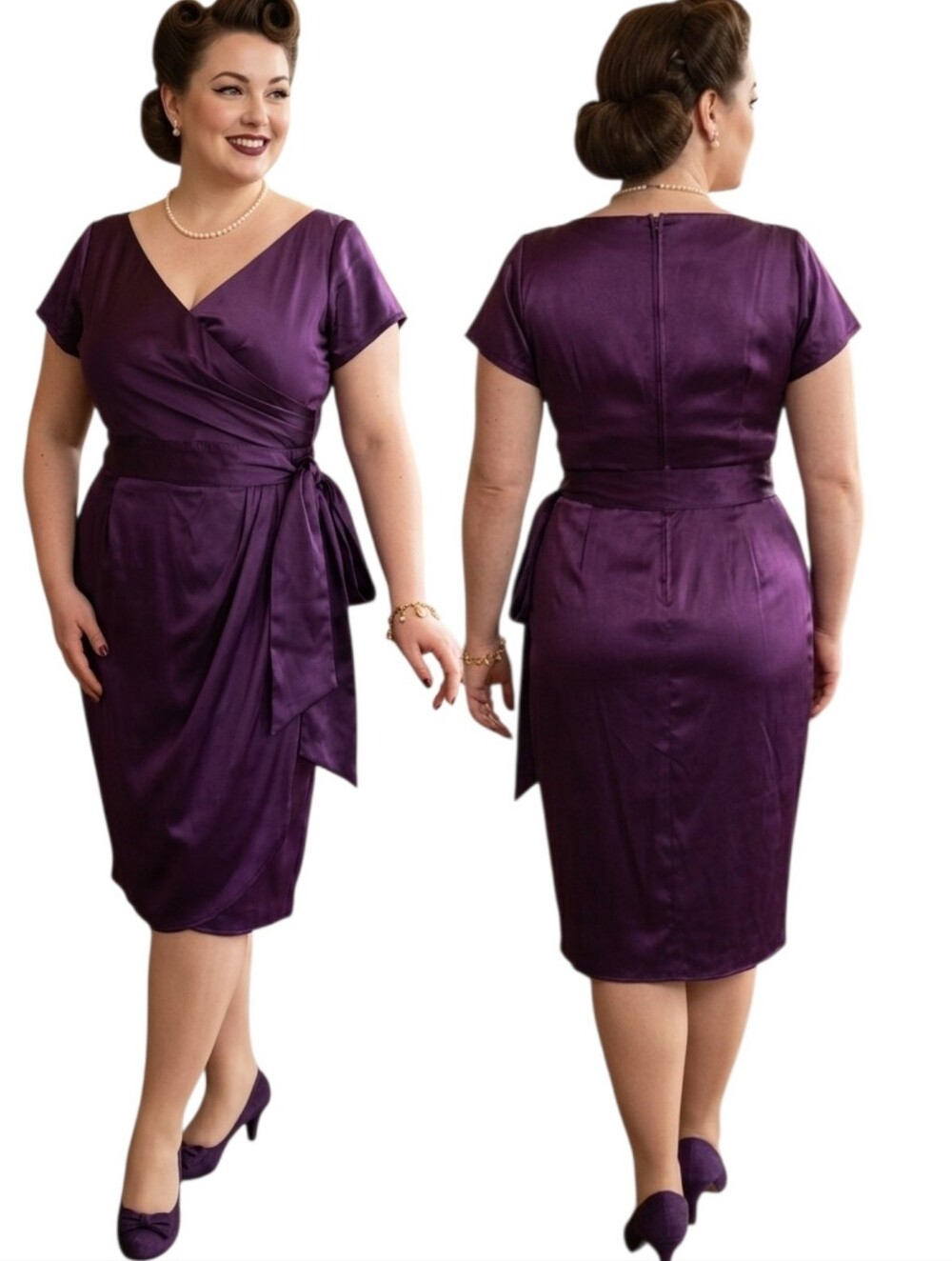 PINUP GIRL COUTURE 'Ava' Purple Satin Pencil Dress - Size 2X